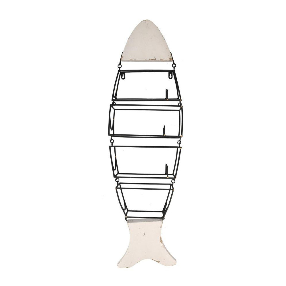 Porte bouteilles métal et bois blanc forme de poisson 26.7x10.8x97.8cm