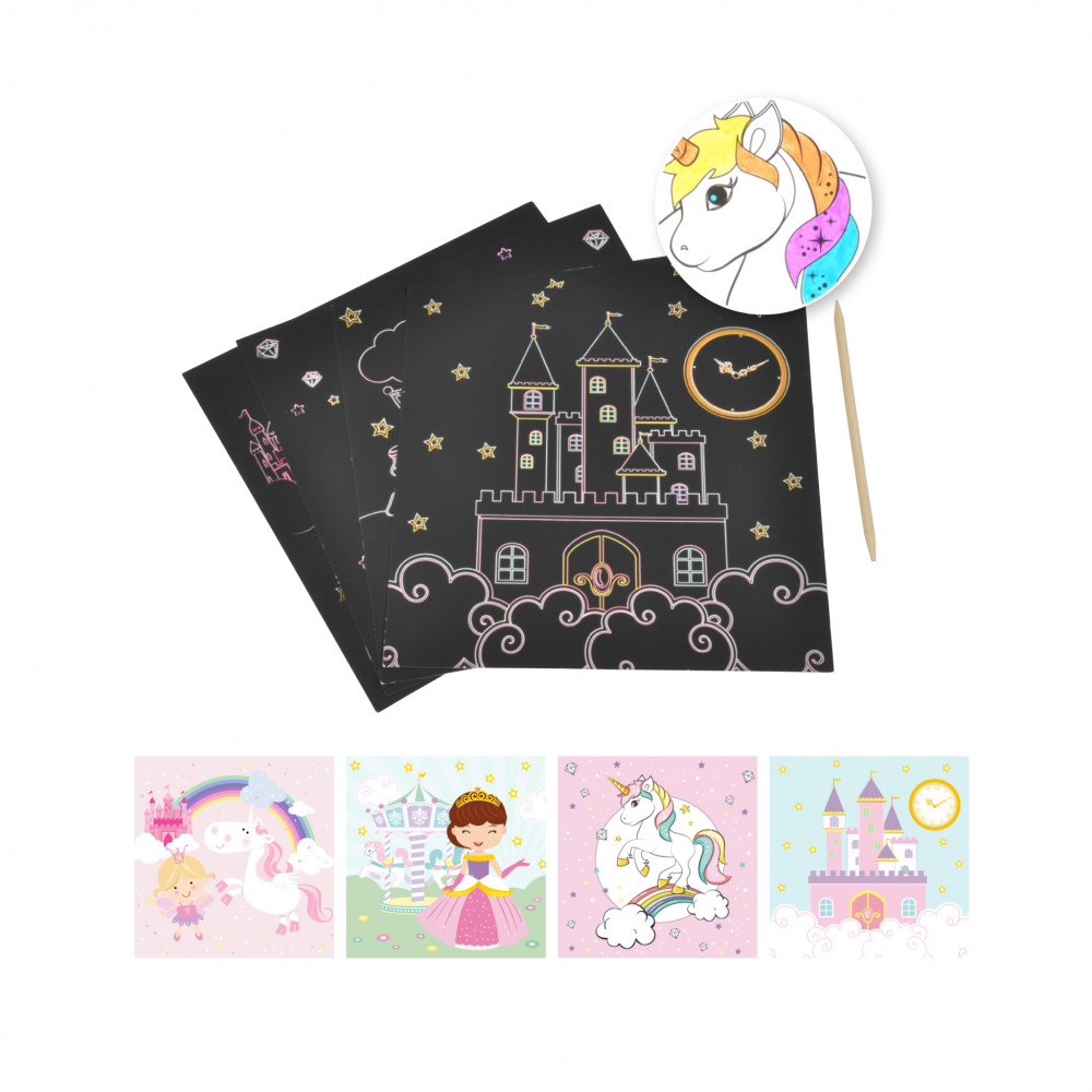 Lot de 4 cartes à gratter princesse 20x20cm Lot de 4 cartes à gratter princesse 20x20cm