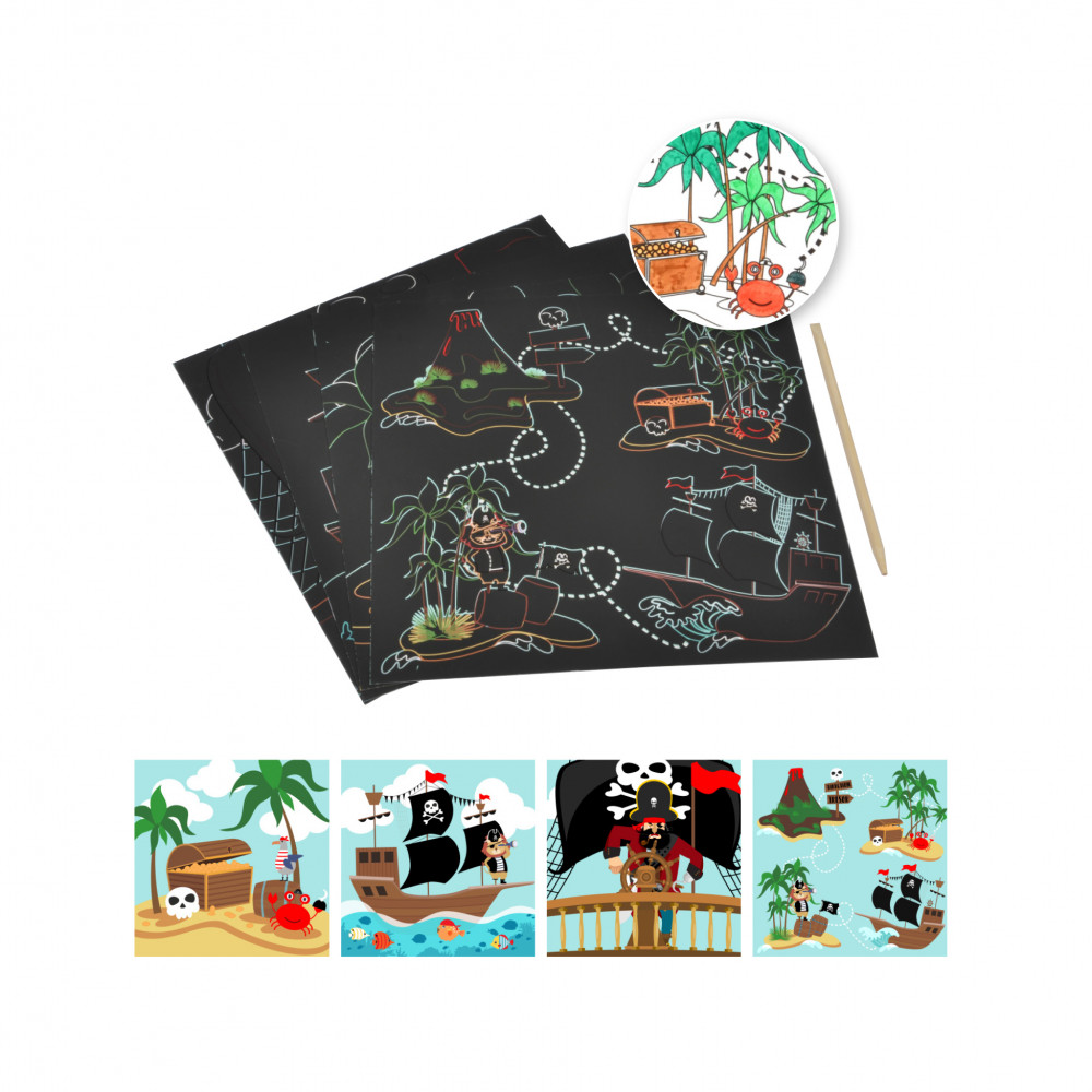 CARTES A GRATTER X4 PIRATE 20X20CM