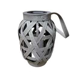 Szara lampa solarna LED z imitacją rattanu