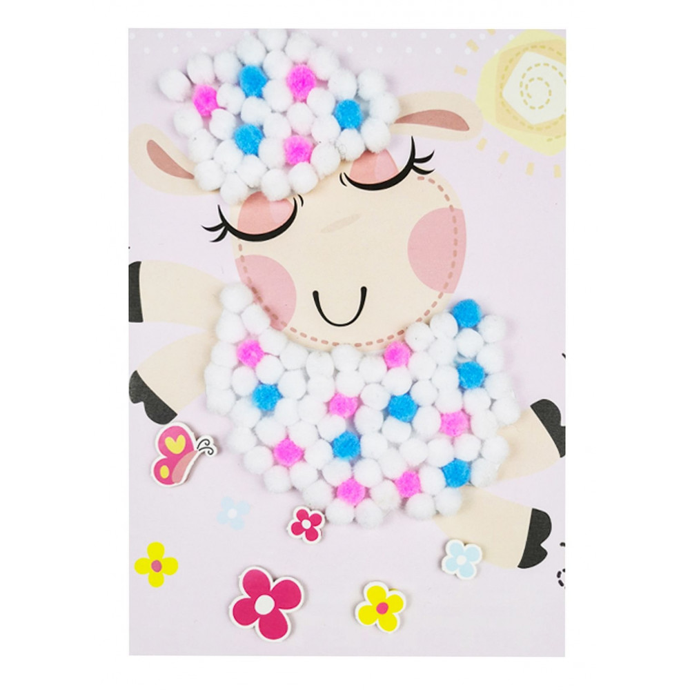 JE CRÉE MON TABLEAU EN POMPONS, MOUTON,
