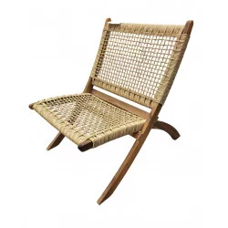 Fauteuil lounge cannage pliable bois
