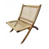 Fauteuil lounge cannage pliable bois