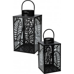 LANTERNE FEUILLES NOIRES PM 18X18XH32CM