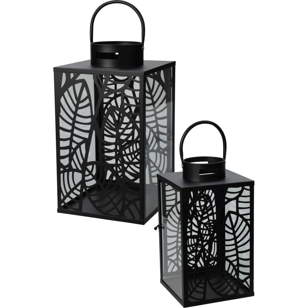 LANTERNE FEUILLES NOIRES PM 18X18XH32CM