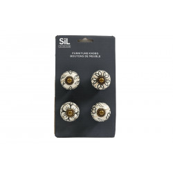 S/4 MINI BOUTONS DE MEUBLE BLANC/DORE