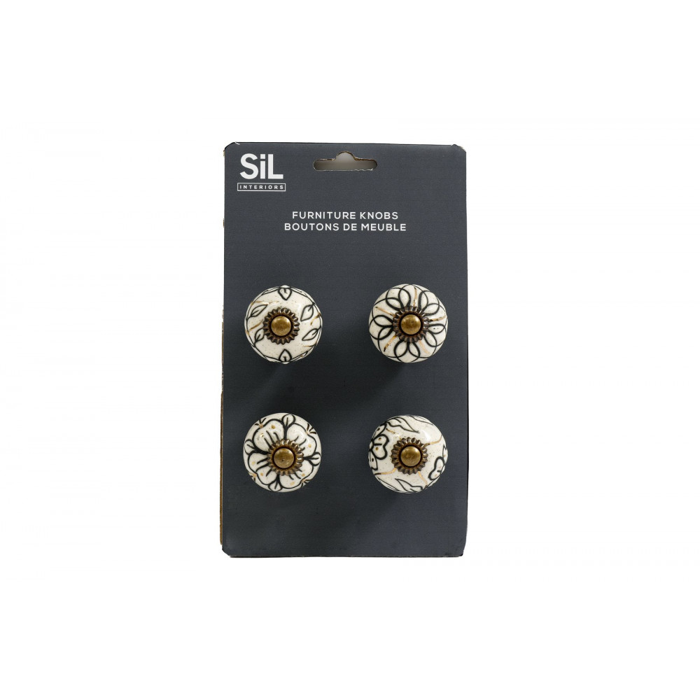 S/4 MINI BOUTONS DE MEUBLE BLANC/DORE