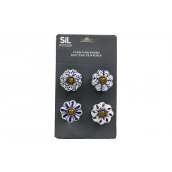 S/4 MINI BOUTONS DE MEUBLE BLEU/BLANC