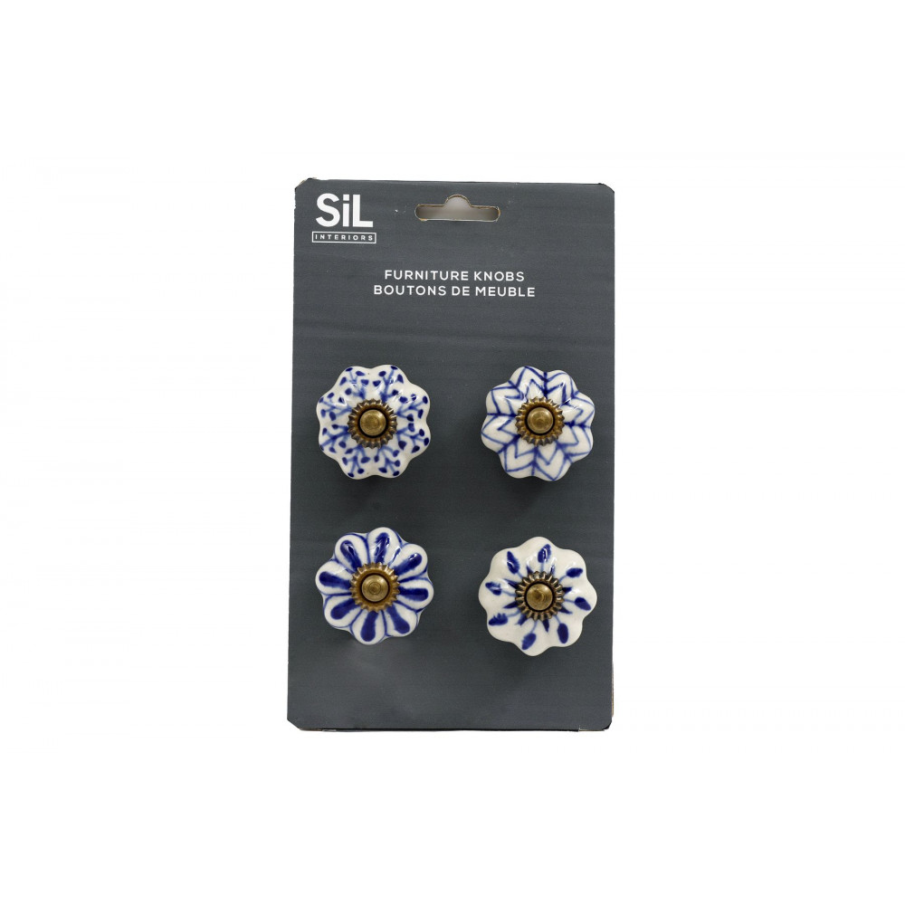 S/4 MINI BOUTONS DE MEUBLE BLEU/BLANC