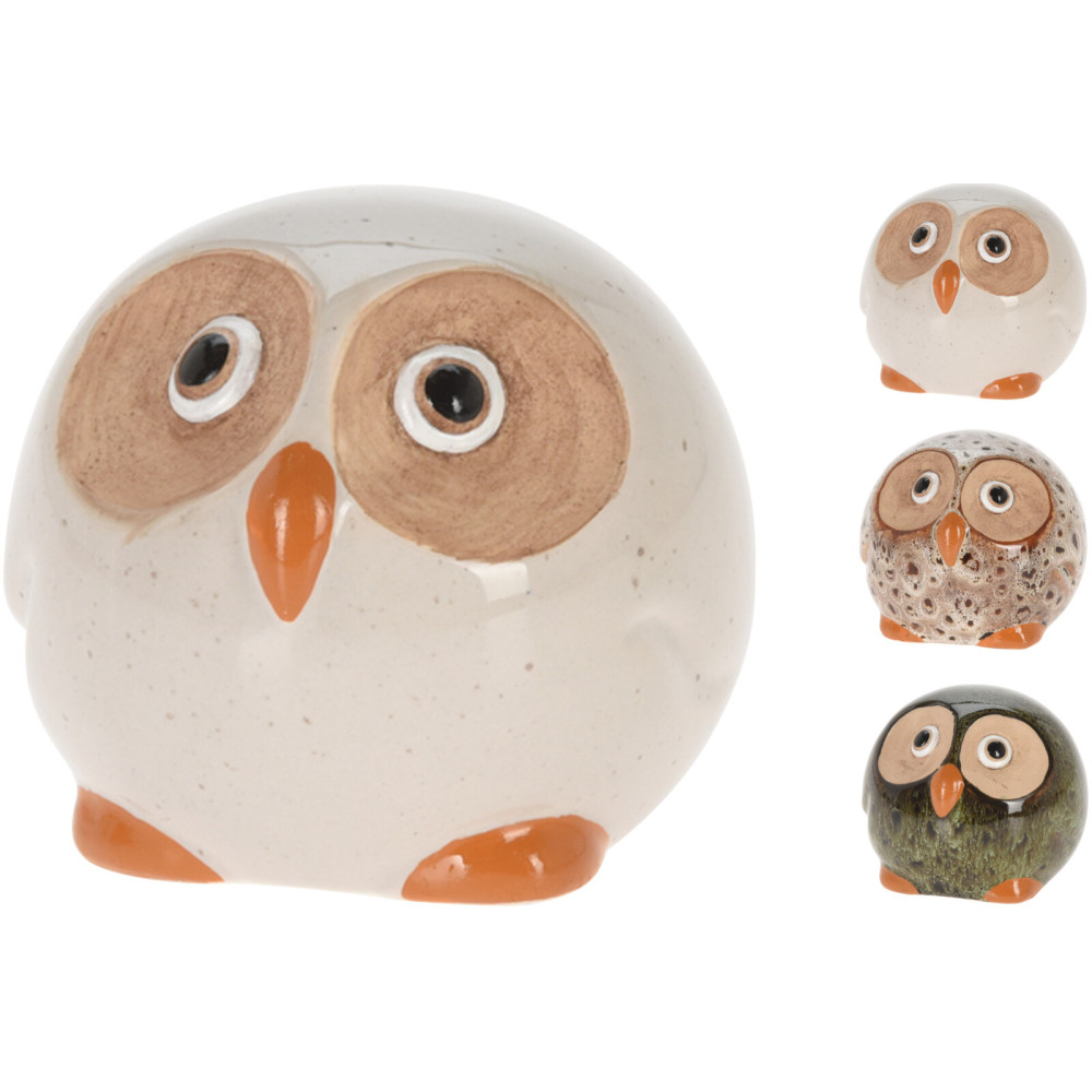 Chouette boule porcelaine 9x9x8cm
