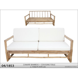 CANAPE BAMBOU+COUSSINS TOILE L150CM