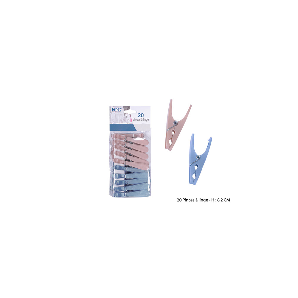 20 PINCES LINGE 8.2cm PLAST GREGE/BLEU