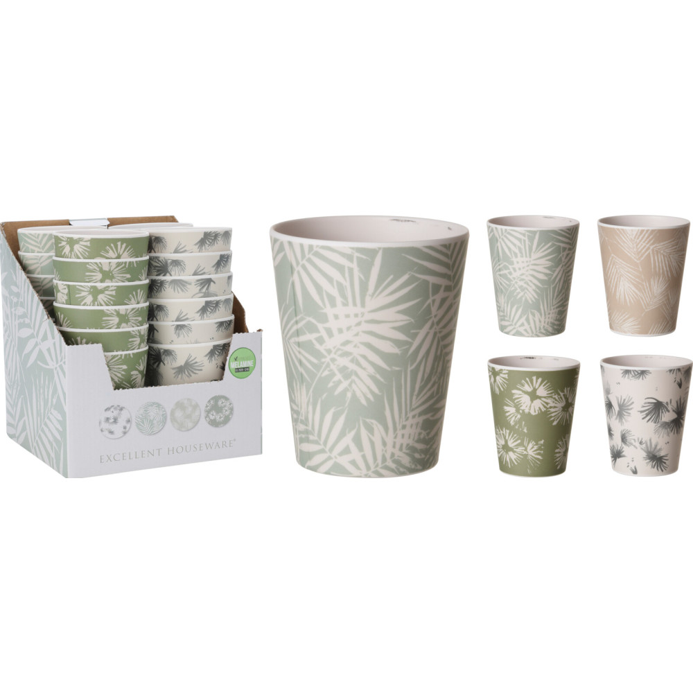 VERRE MELAMINE FEUILLAGE D8XH10CM 4ASS