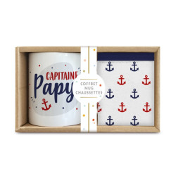 Coffret mug et chaussettes "capitaine Papy"