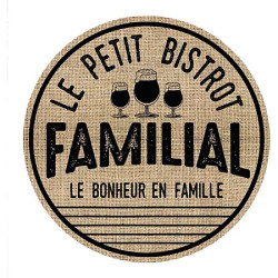 Set de table rond "Le Petit Bistrot Familial" en jute D38cm