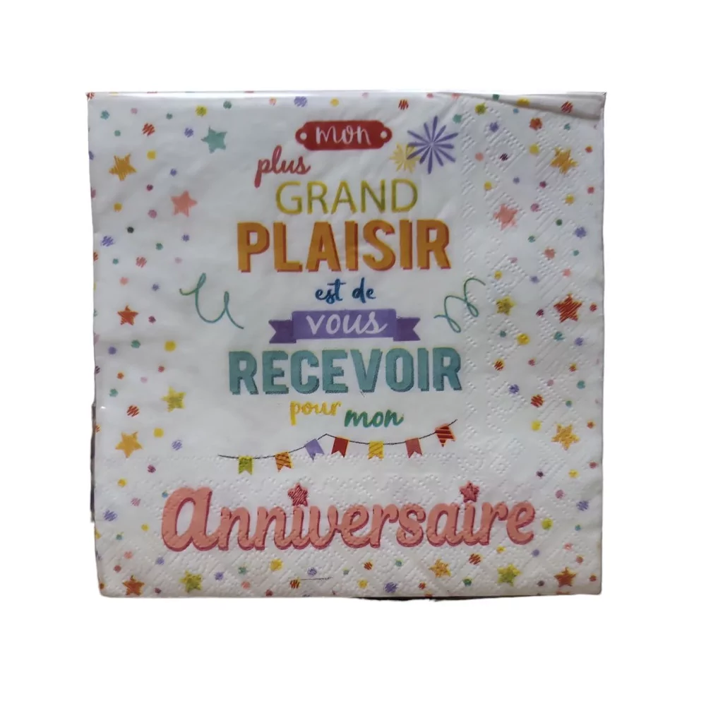 SERVIETTES ANNIVERSAIRE X20 PAPIER 33X33