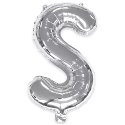 BALLON METAL "S" ARGENT H35CM