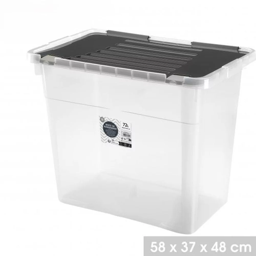 Scatola portaoggetti da 72 litri con coperchio a clip nero