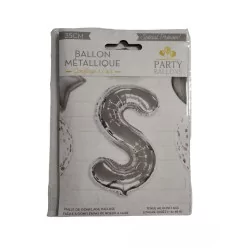 Metallisk ballong "S" silver H35cm