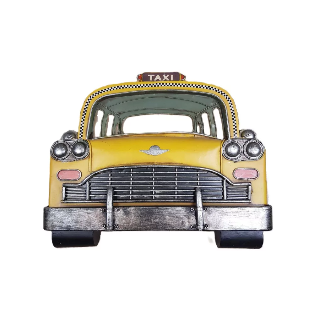Decoración de pared de metal con forma de taxi amarillo retro