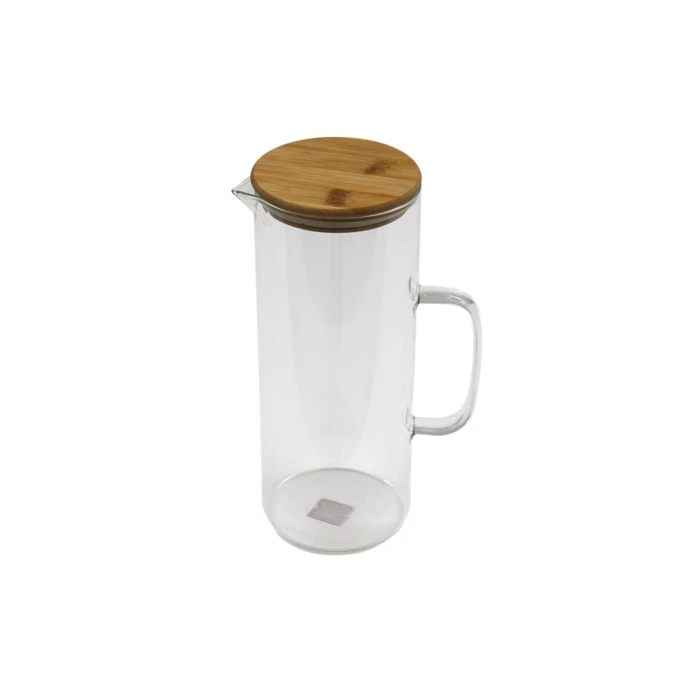 Pichet en verre avec anse couvercle bambou D14x26cm Pichet en verre avec anse couvercle bambou D14x26cm