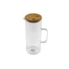 Pichet en verre avec anse couvercle bambou D14x26cm