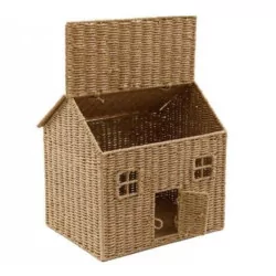 Natural rush basket in the shape of a house