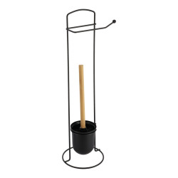 DEROULEUR PAPIER WC METAL NOIR/BAMBOU ET