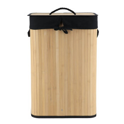 PANIERE A LINGE PLIABLE BAMBOU/TISSU NOI