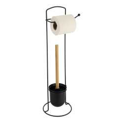 DEROULEUR PAPIER WC METAL NOIR/BAMBOU ET