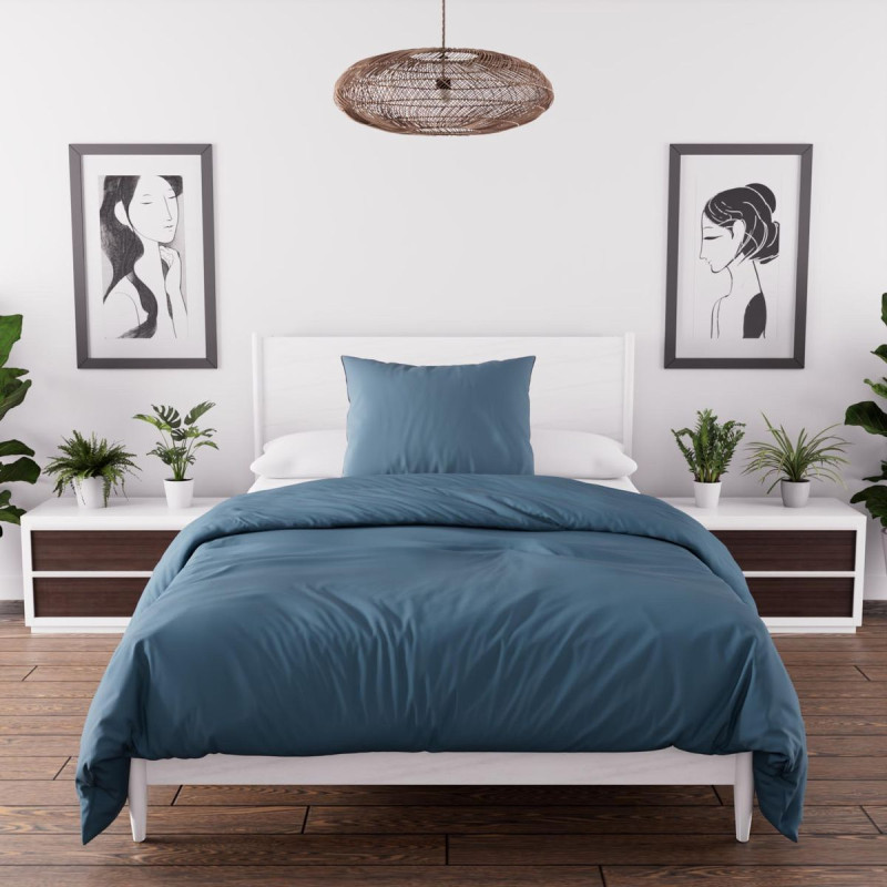 PARURE BOHEME BLEU CANARD 140X200CM MICR