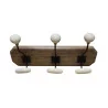 3-HEAD MANGO WOOD AND PORCELAIN WALNUT HOOK