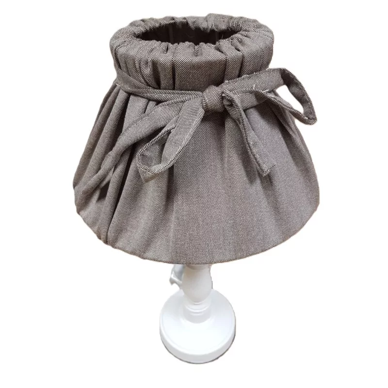 WHITE WOODEN LAMP WITH GREY LINEN-LOOK LAMPSHADE