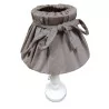 LAMPE EN BOIS BLANCHE ABAT JOUR GRIS ASPECT LIN H38xD22cm
