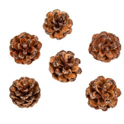 6 Pommes de Pin Paillettes Chocolat 4cm