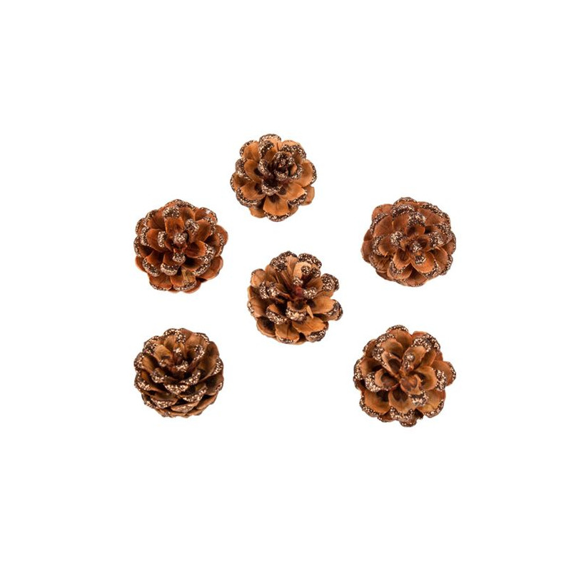 6 Pommes de Pin Paillettes Chocolat 4cm