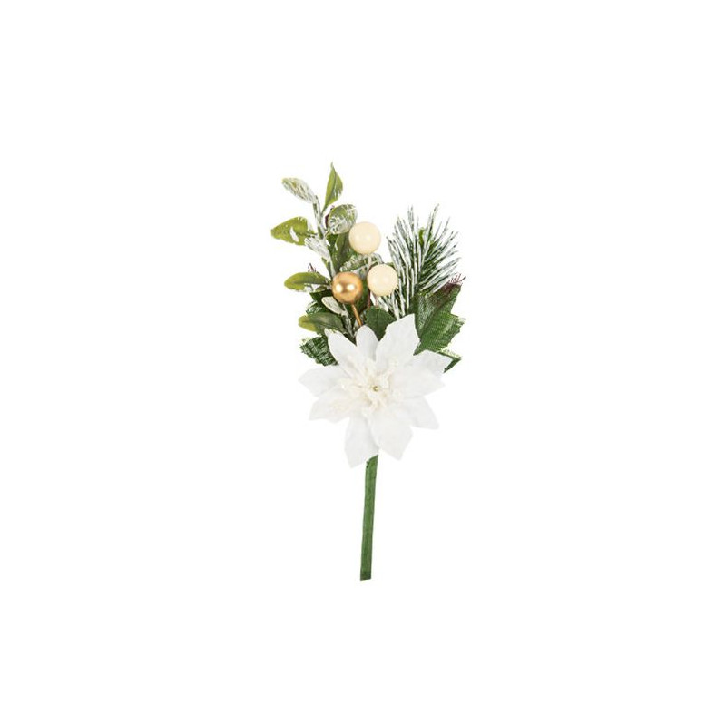 Branche Givrée Fleur Poinsettia Blanche