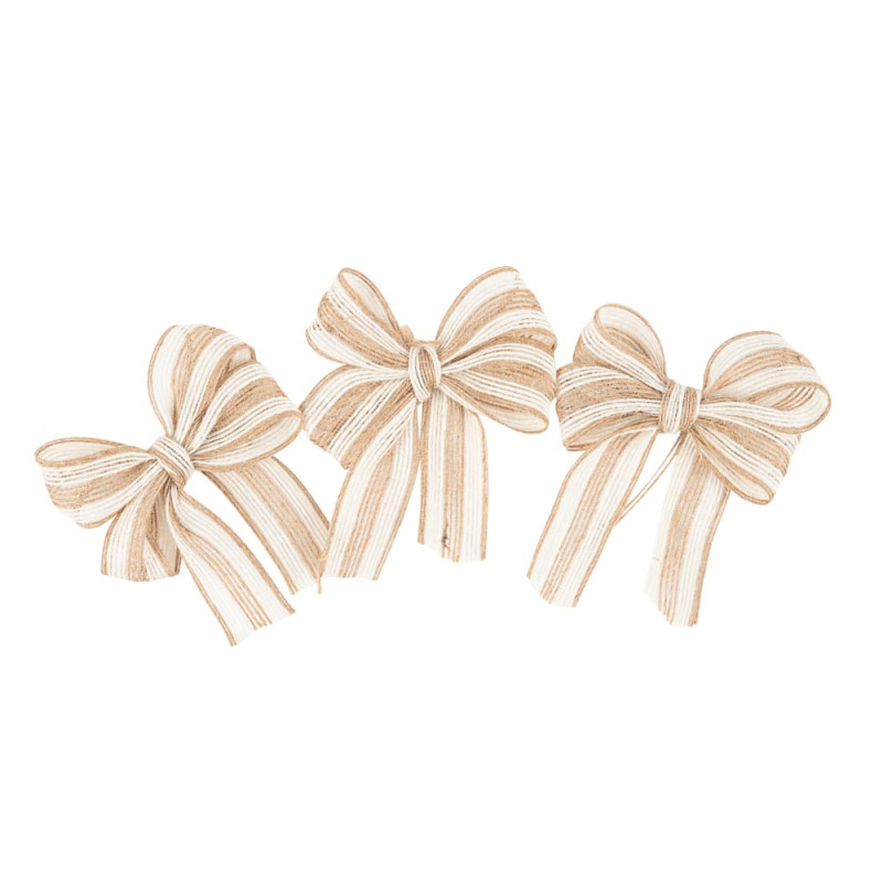 3 Nœuds Rayés Jute Beige et Crème 8x8,5c