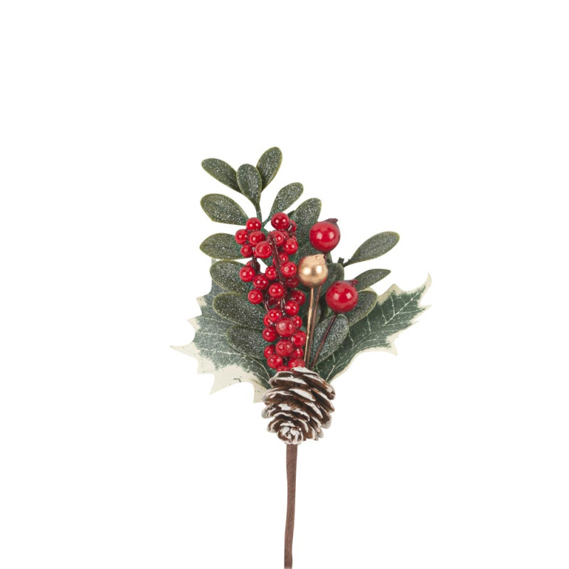 Branche 14cm Feuillages Baies et Pommes