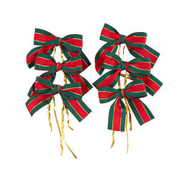 6 Nœuds Tissu Rouge, Vert et Or 7x7cm