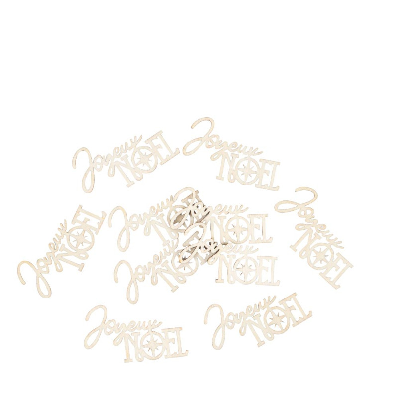 10 Confettis "Joyeux Noël" en Bois 6x3,5