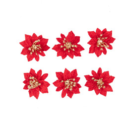 6 Fleurs de Poinsettia Velours Rouge et