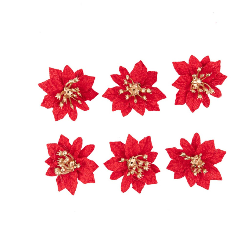 6 Fleurs de Poinsettia Velours Rouge et