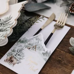 8 "Merry Christmas" Let It Snow Cutlery Holders - White, Green, Gold, Glitter Paper