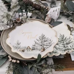 8 Assiettes en Carton "Joyeux Noël" Let it Snow Blanc, Vert et Or D22,5cm