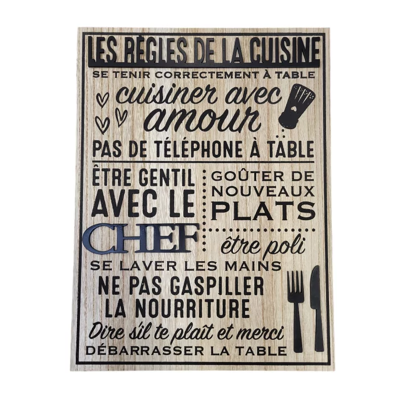 Plaque en bois règles de la cuisine Plaque en bois règles de la cuisine