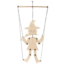 Marionnette sorcière en bois, 29x45cmx21
