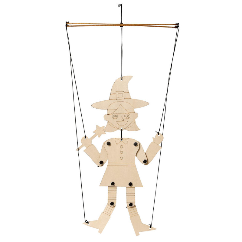 Marionnette sorcière en bois, 29x45cmx21