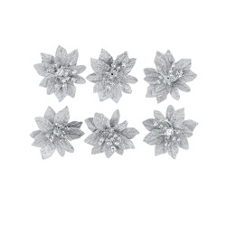 6 Fleurs Poinsettia Velours Argent Ø4,5c