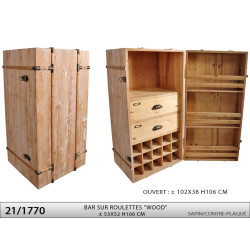 BAR SUR ROULETTES 53X52 H106 "WOOD"